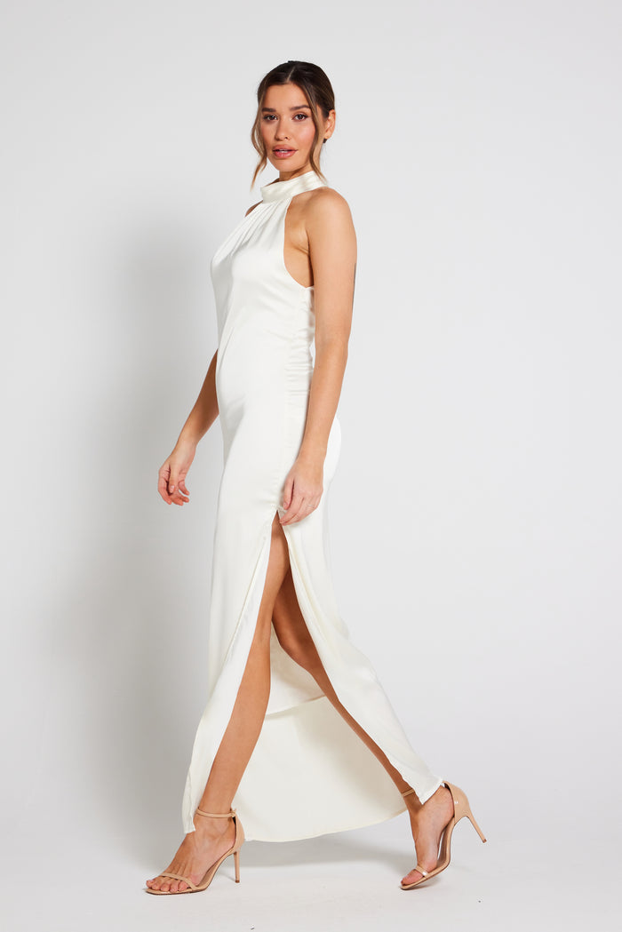 Harley Halter Neck Satin Maxi Dress - Ivory