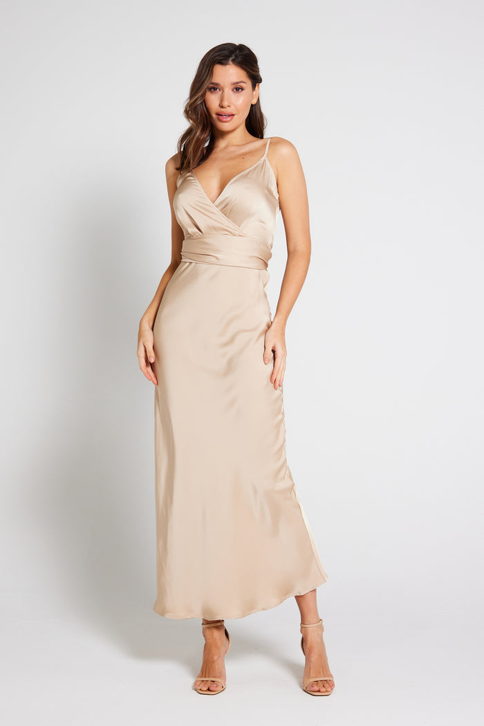 Louisa Tie Waist Cami Wrap Maxi Dress - Champagne