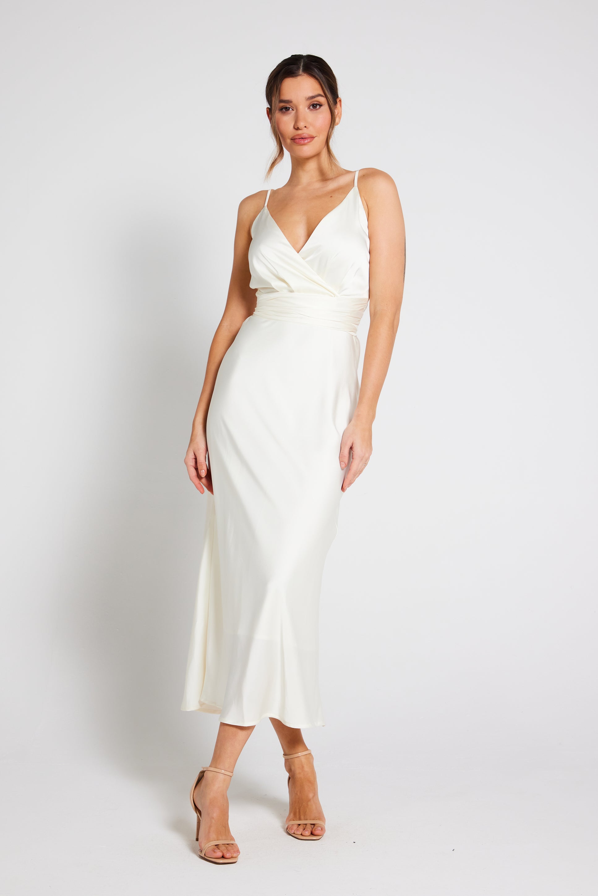 Louisa Tie Waist Cami Wrap Maxi Dress in Ivory | Liena UK Louisa Tie Waist Cami Wrap Maxi Dress in Ivory | Liena UK