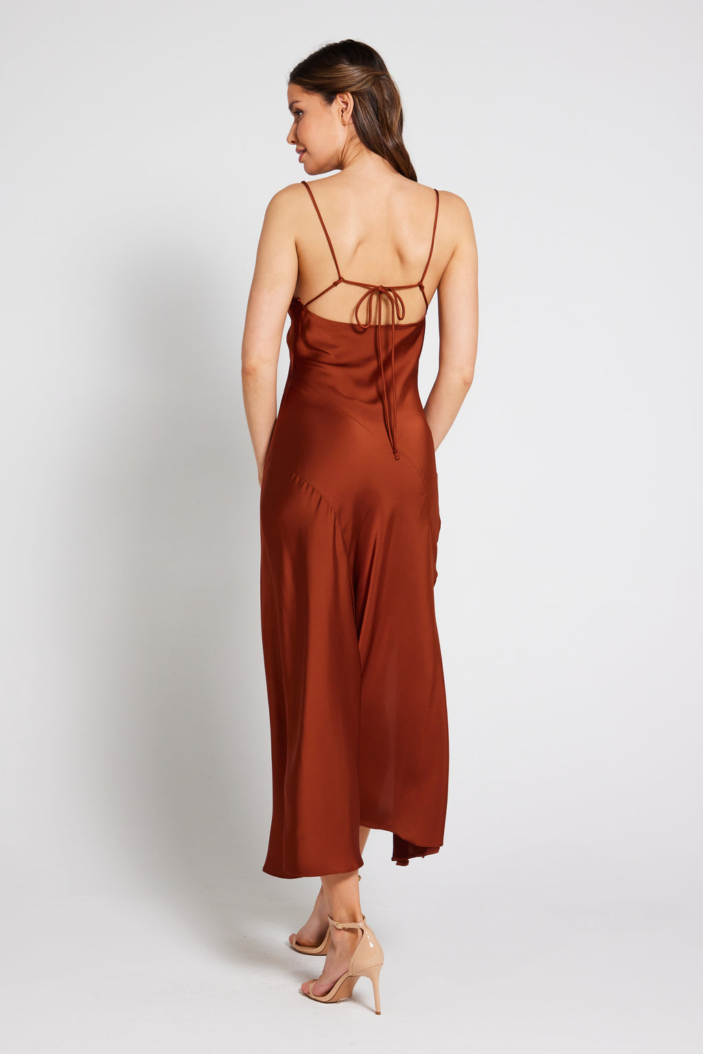 Rust Satin Slip Dress With Cowl Neck Bridesmaid & Occasion Dresses