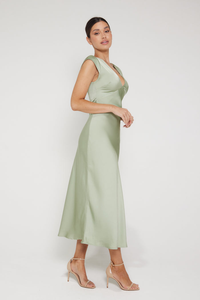 Bianca Short Sleeve V Neck Dress - Sage Green