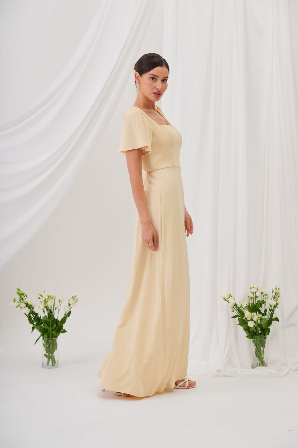 Charlotte Square Neck Flutter Sleeve Maxi Dress  - Butter Yellow