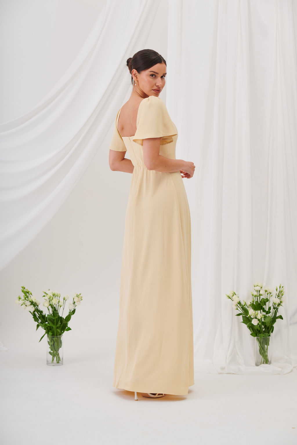 Charlotte Square Neck Flutter Sleeve Maxi Dress  - Butter Yellow
