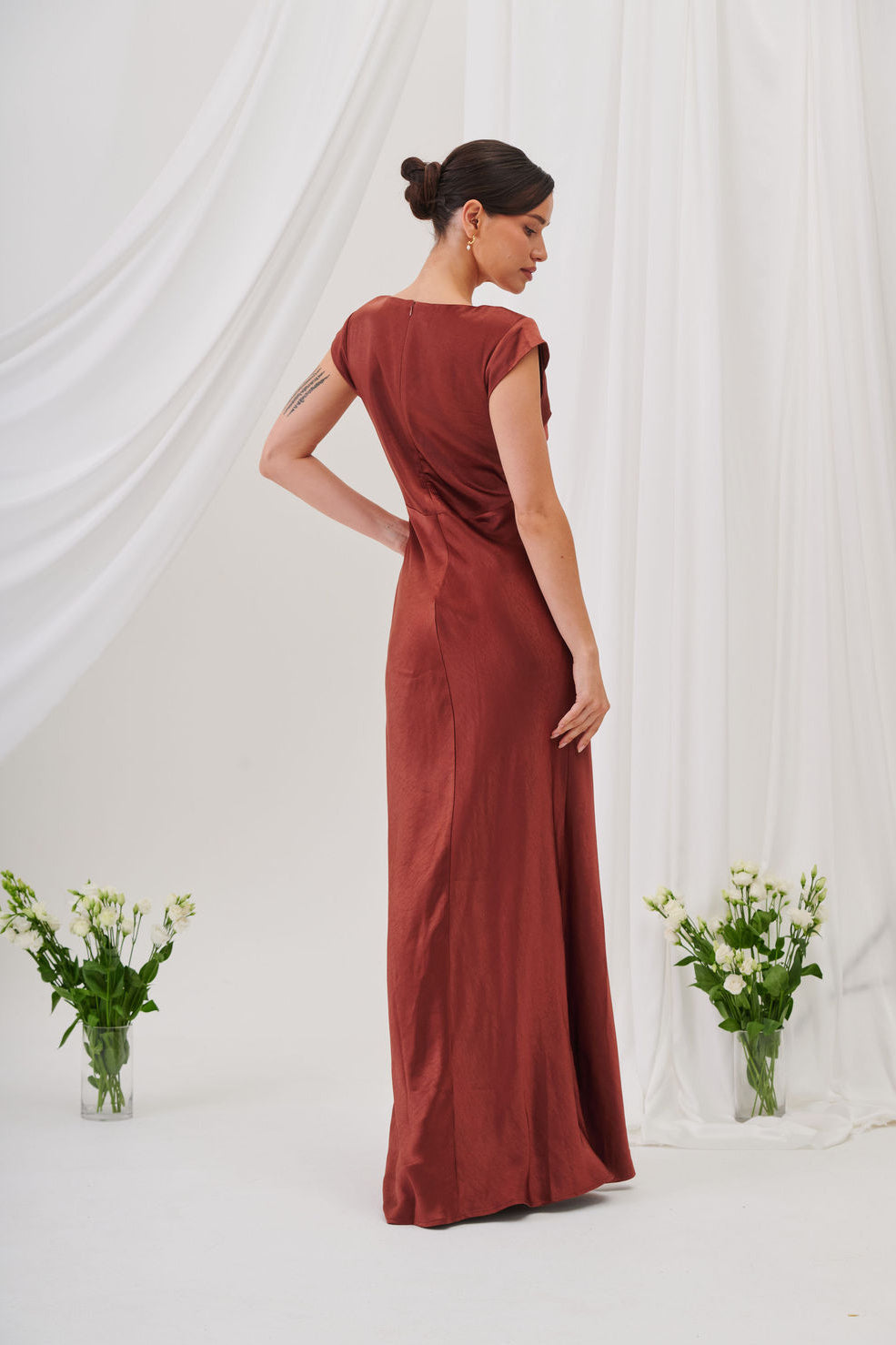 New Bianca Short Sleeve V Neck Maxi Dress -Rust