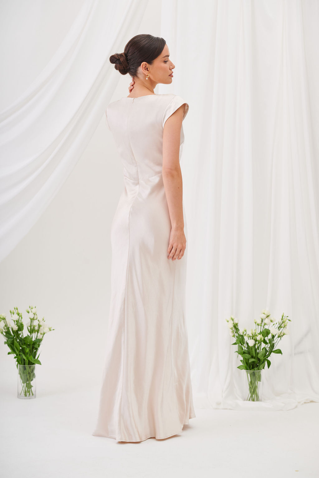 New Bianca Short Sleeve V Neck Maxi Dress -Champagne