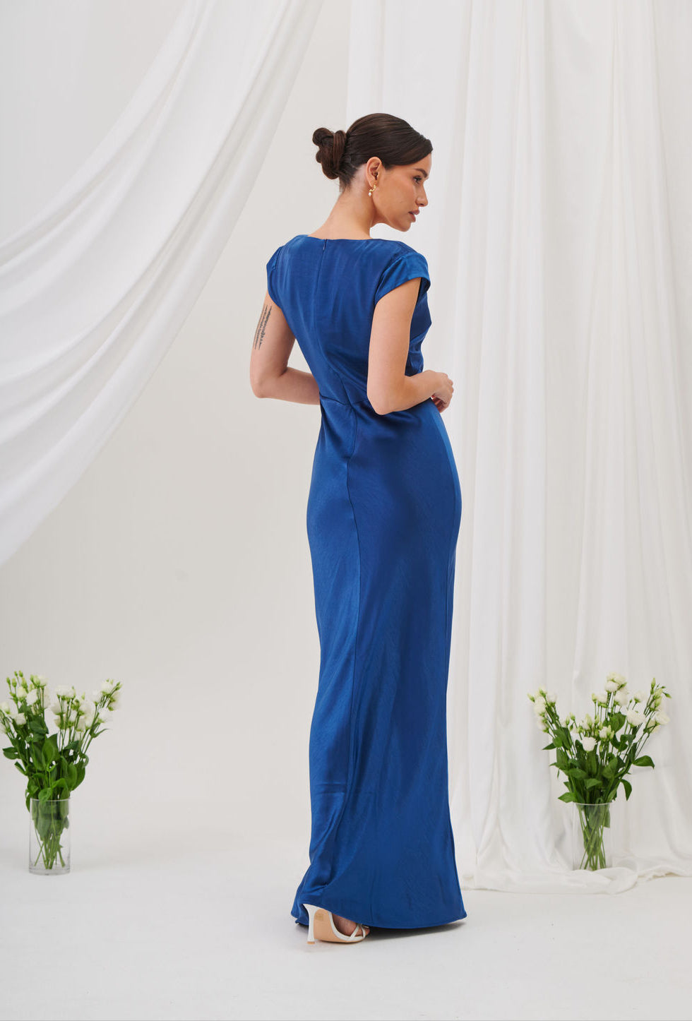 New Bianca Short Sleeve V Neck Maxi Dress -Navy