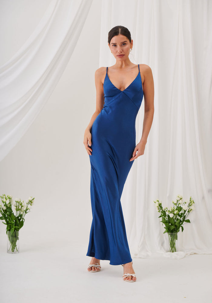 Ada V Neck Slip Maxi Dress -Navy
