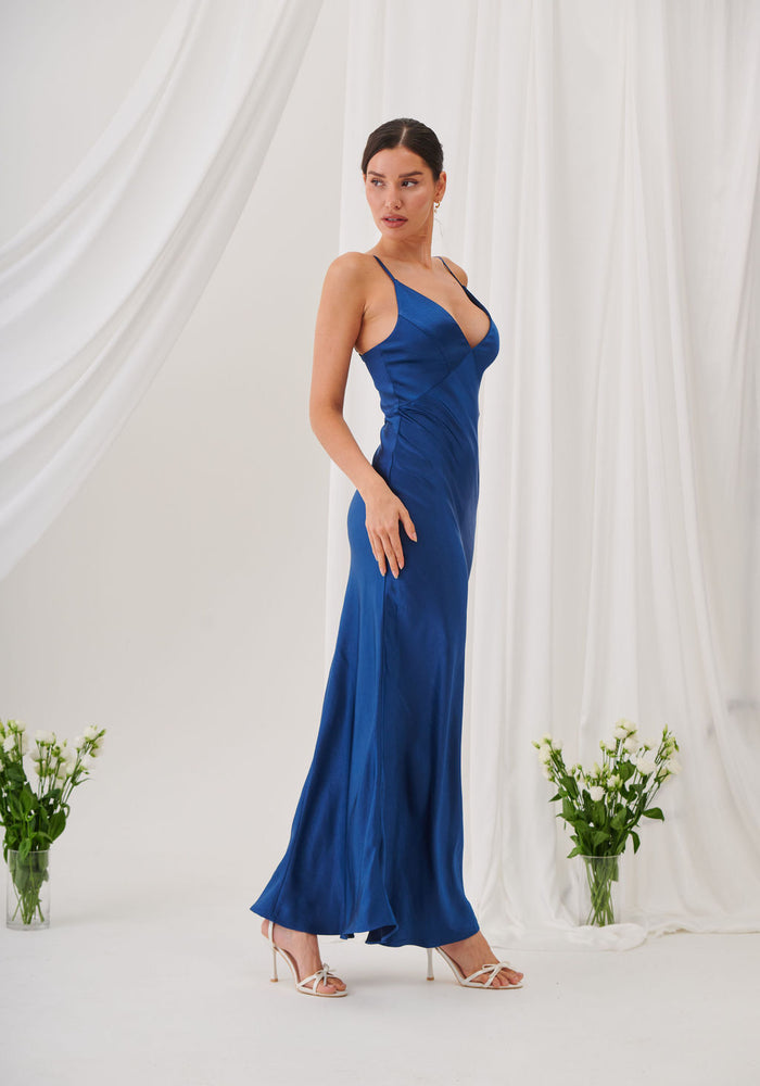 Ada V Neck Slip Maxi Dress -Navy