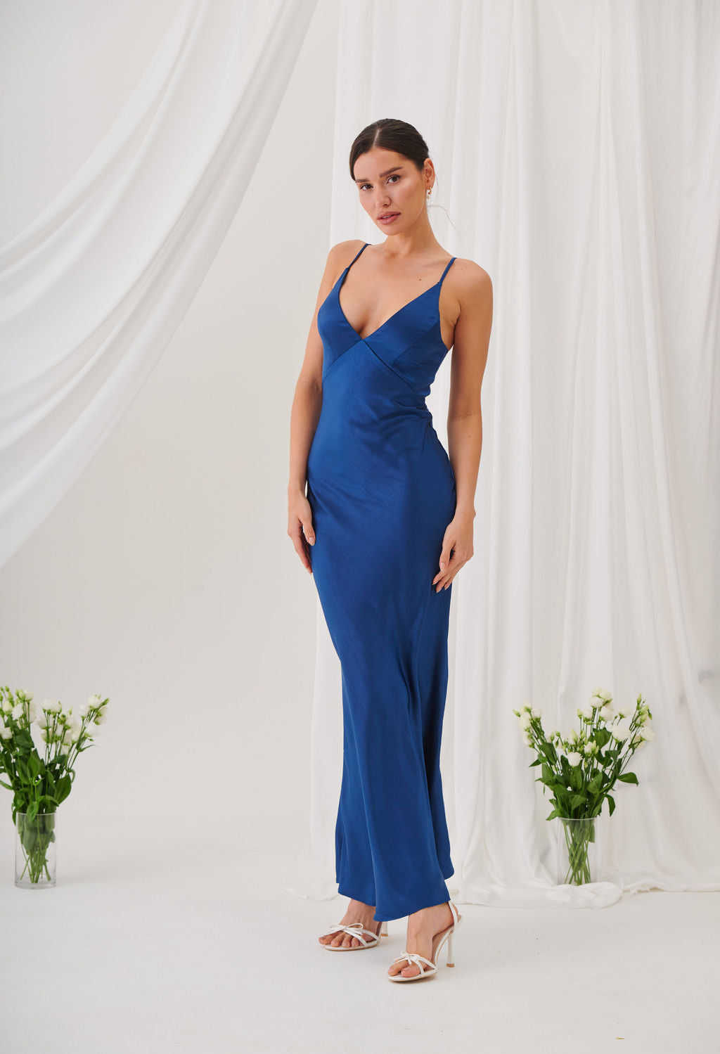 Ada V Neck Slip Maxi Dress -Navy
