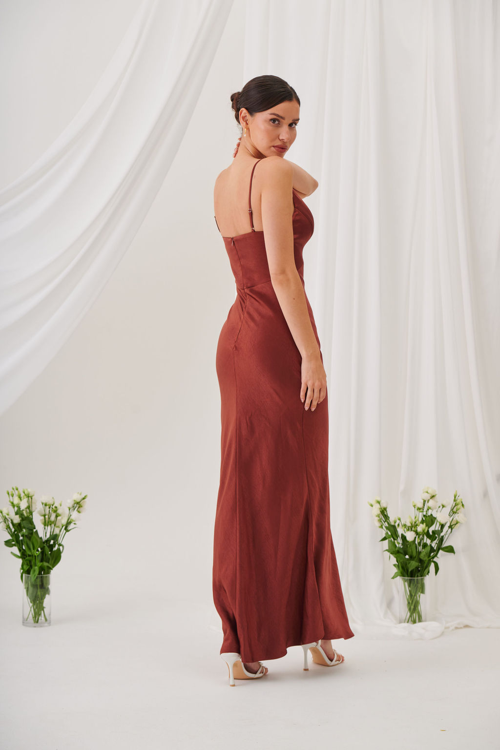 Ada V Neck Slip Maxi Dress -Rust