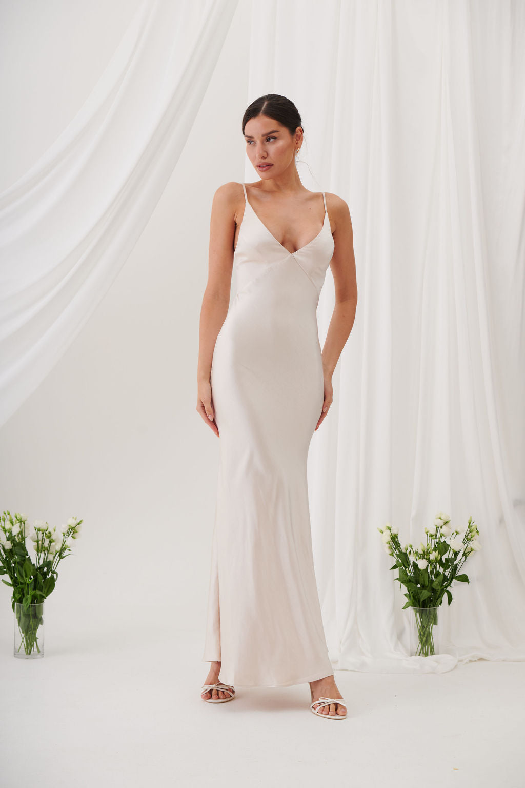 Ada V Neck Slip Maxi Dress -Champagne