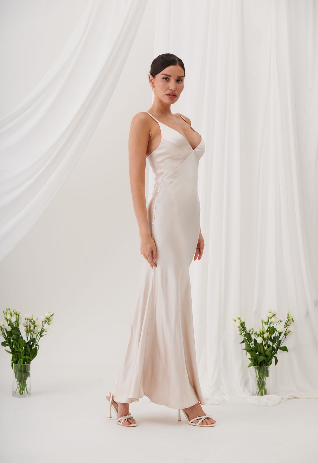 Ada V Neck Slip Maxi Dress -Champagne