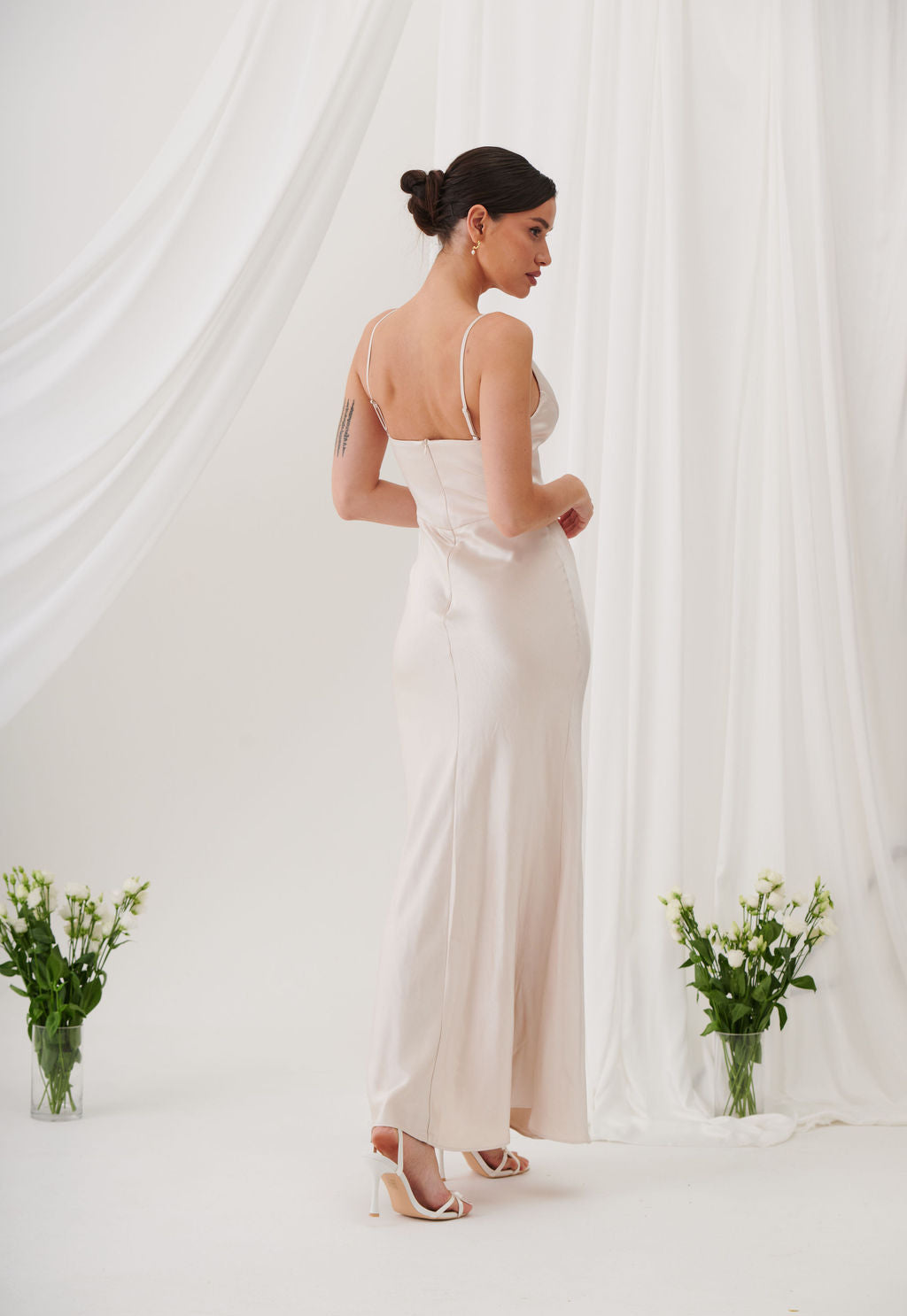 Ada V Neck Slip Maxi Dress -Champagne