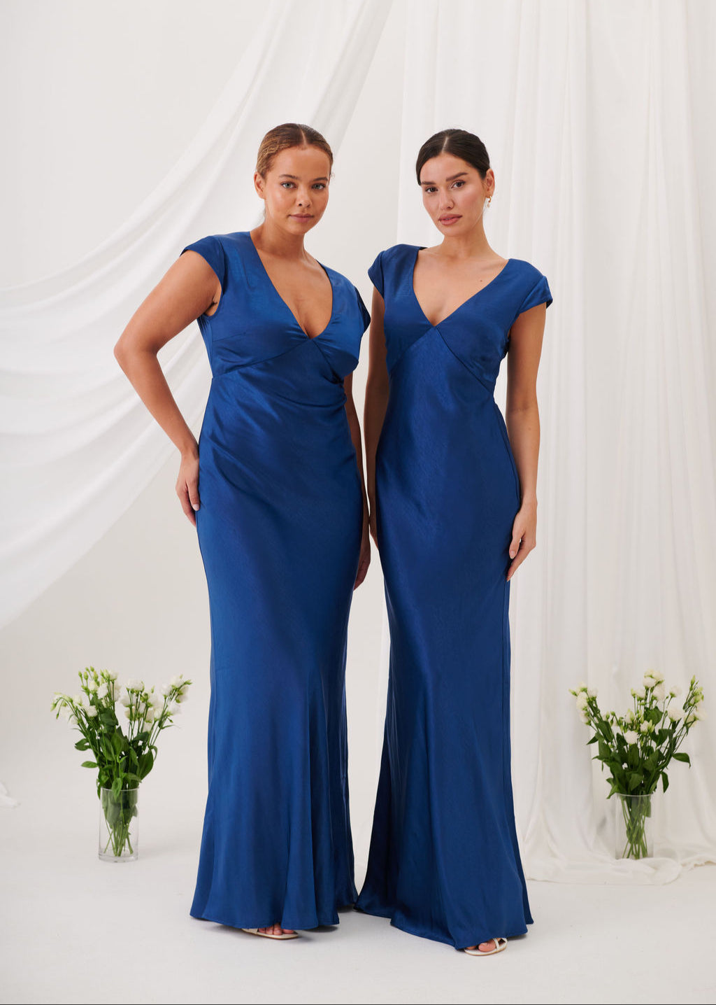 New Bianca Short Sleeve V Neck Maxi Dress -Navy