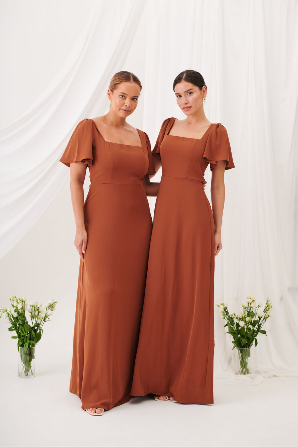 Charlotte Square Neck Flutter Sleeve Maxi Dress  - Rust
