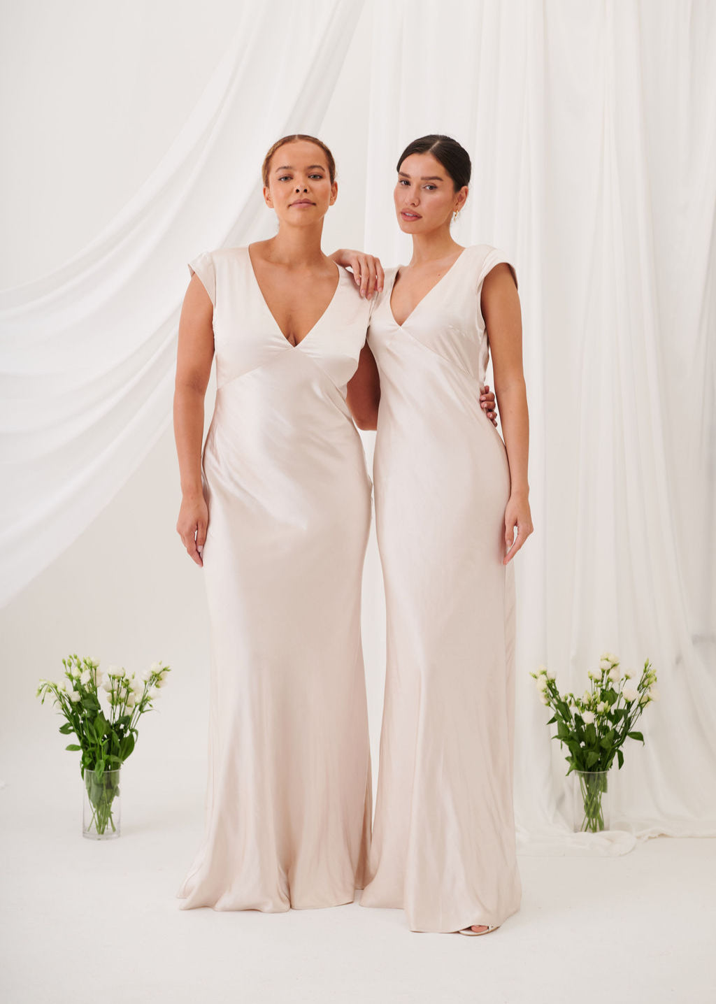 New Bianca Short Sleeve V Neck Maxi Dress -Champagne