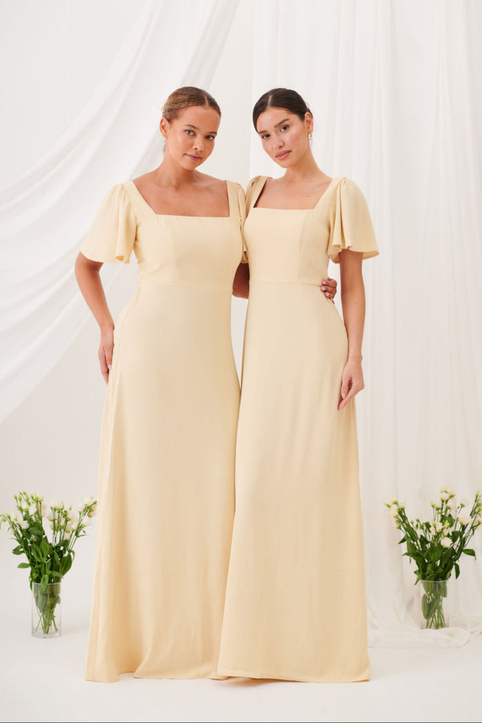 Charlotte Square Neck Flutter Sleeve Maxi Dress  - Butter Yellow