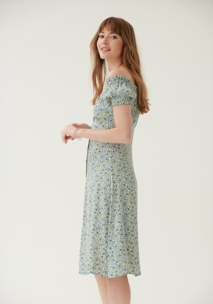 Green floral bardot store dress
