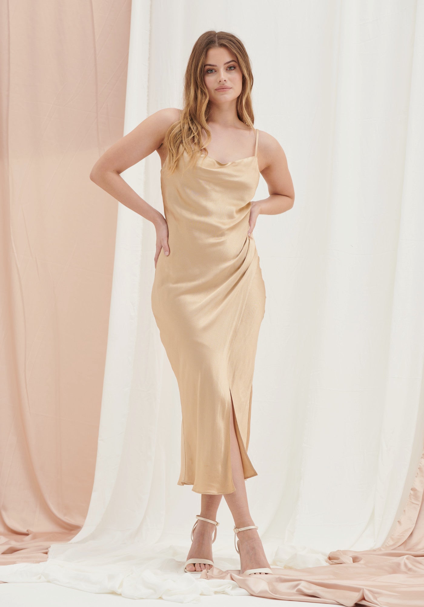 Olivia Satin Cami Slip Dress in Champagne