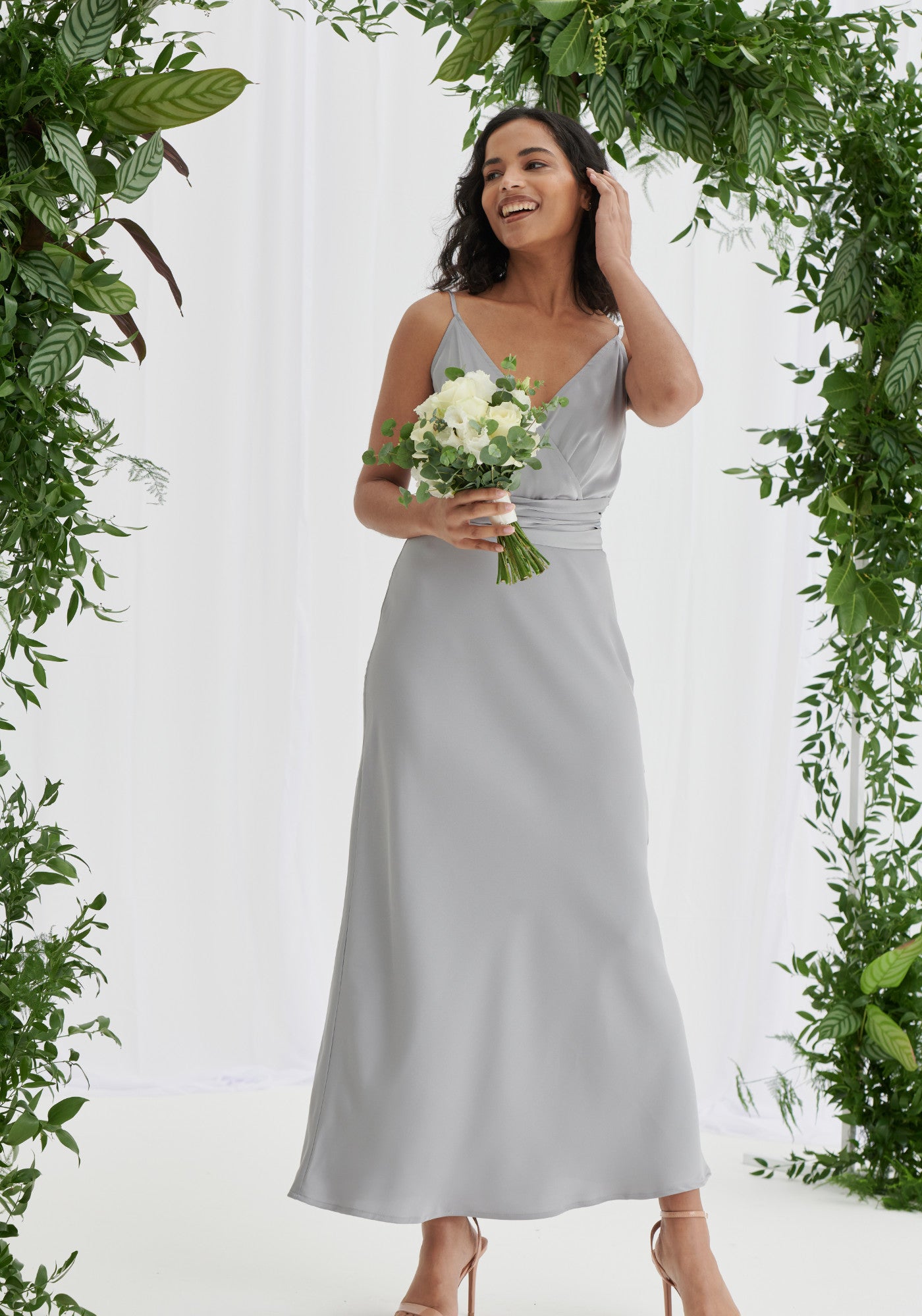 Silver Bridesmaid Dress Maxi Satin Dresses For Bridesmaids