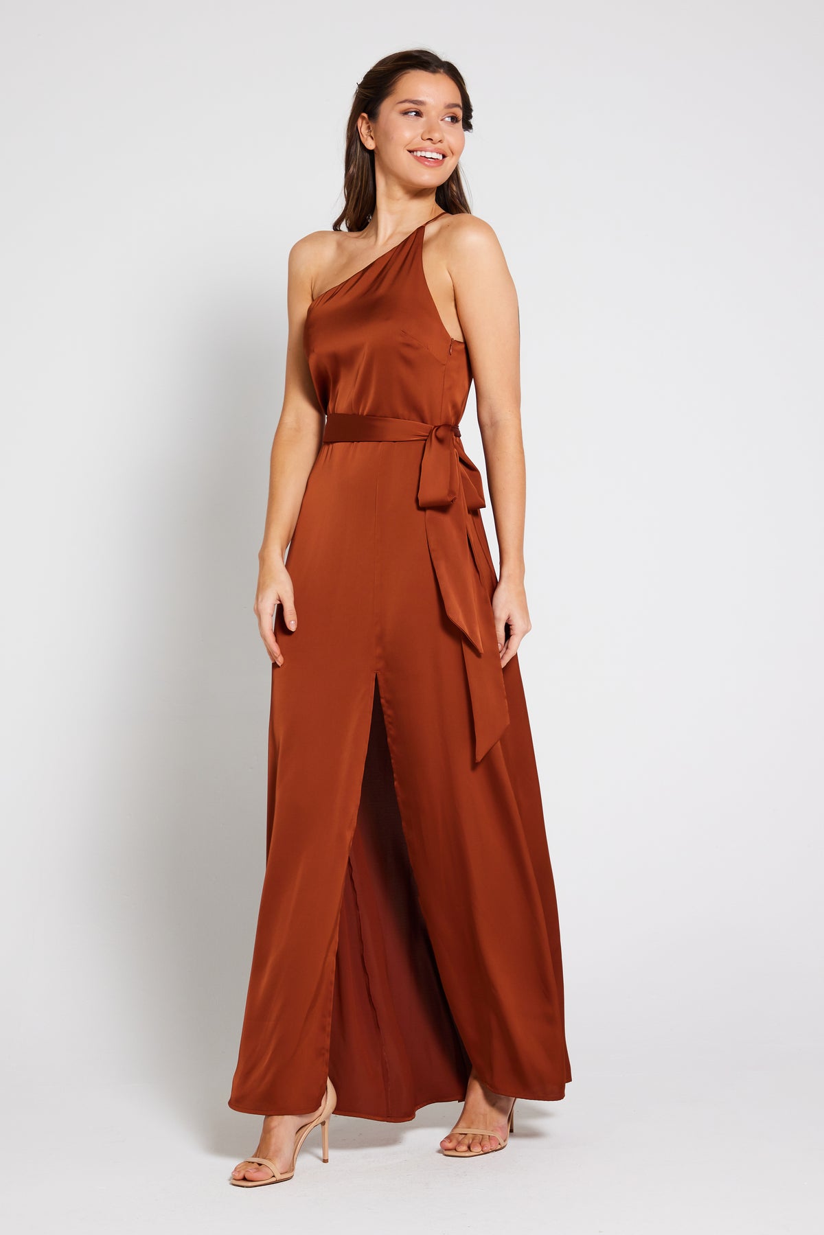 Aria One Shoulder Maxi Dress - Rust