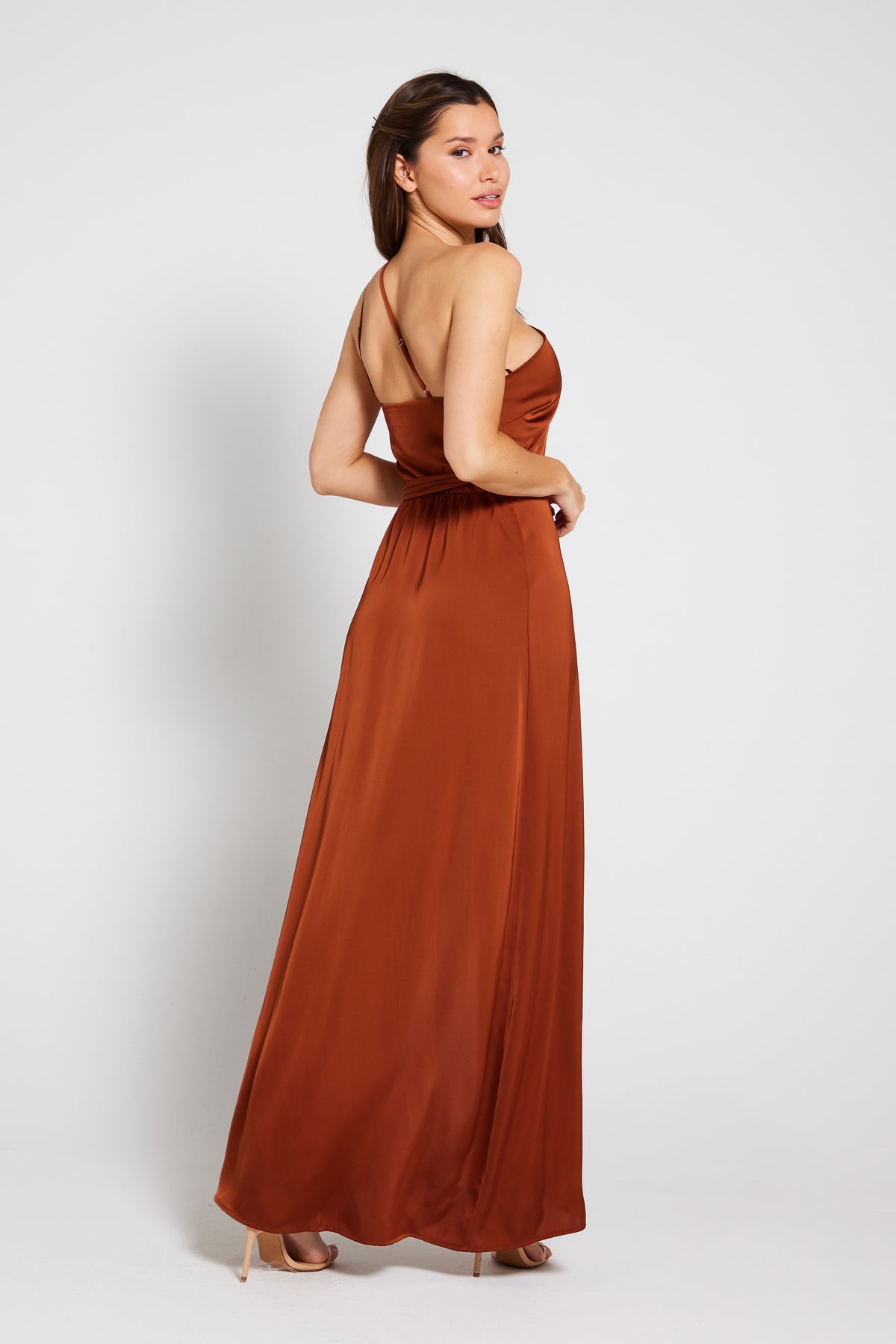 Aria One Shoulder Maxi Dress - Rust