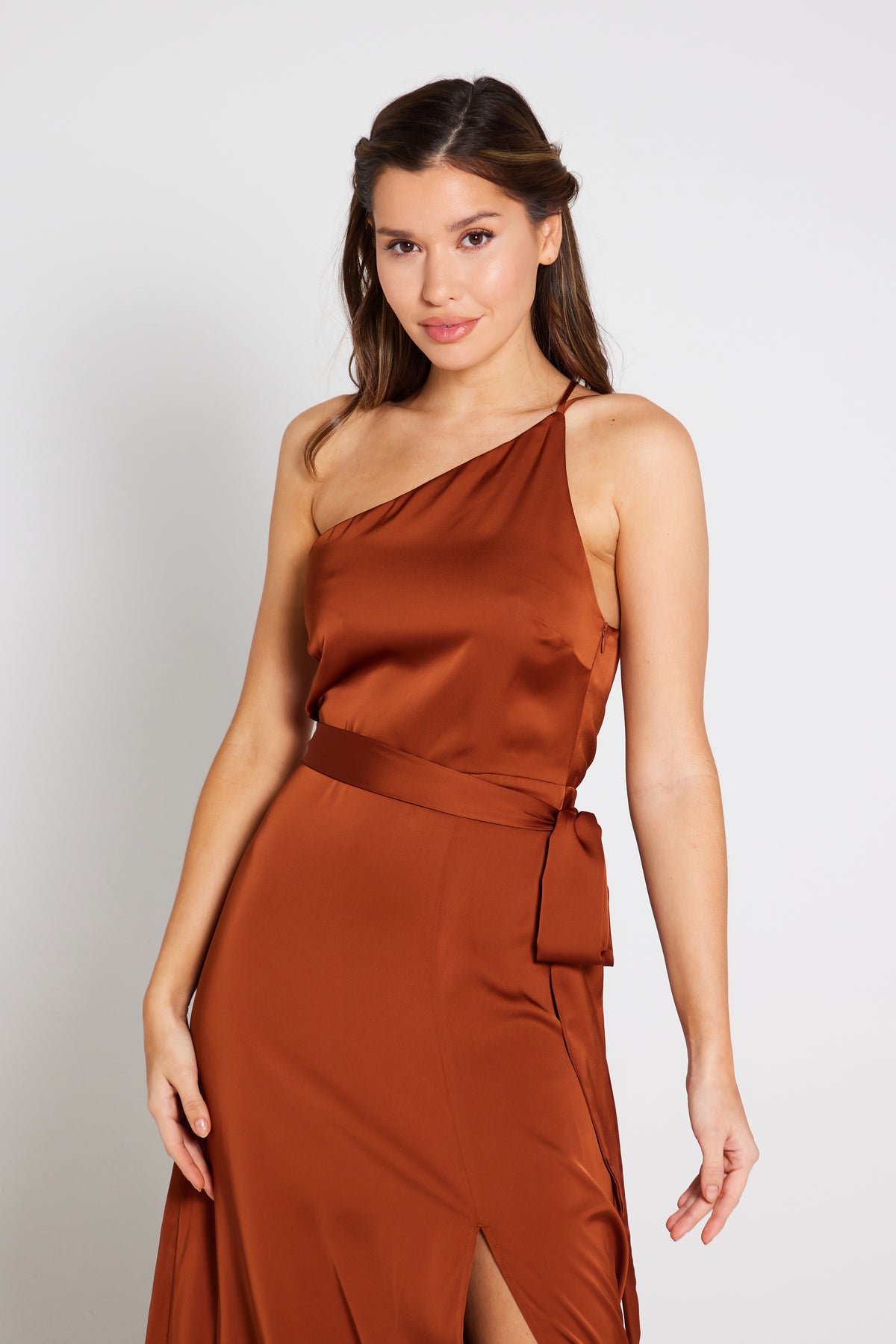 Aria One Shoulder Maxi Dress - Rust
