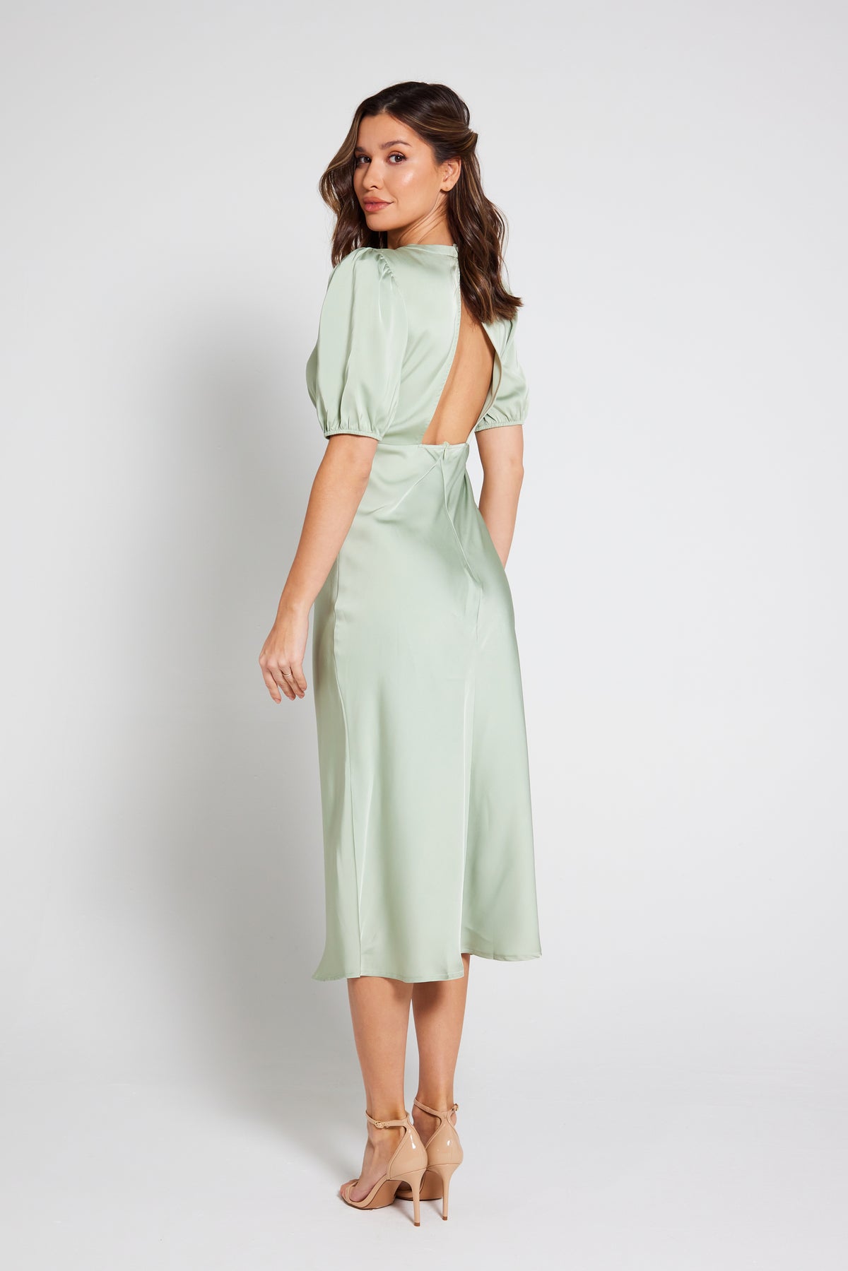 Celia Twist Neck Satin Slip Dress - Sage Green