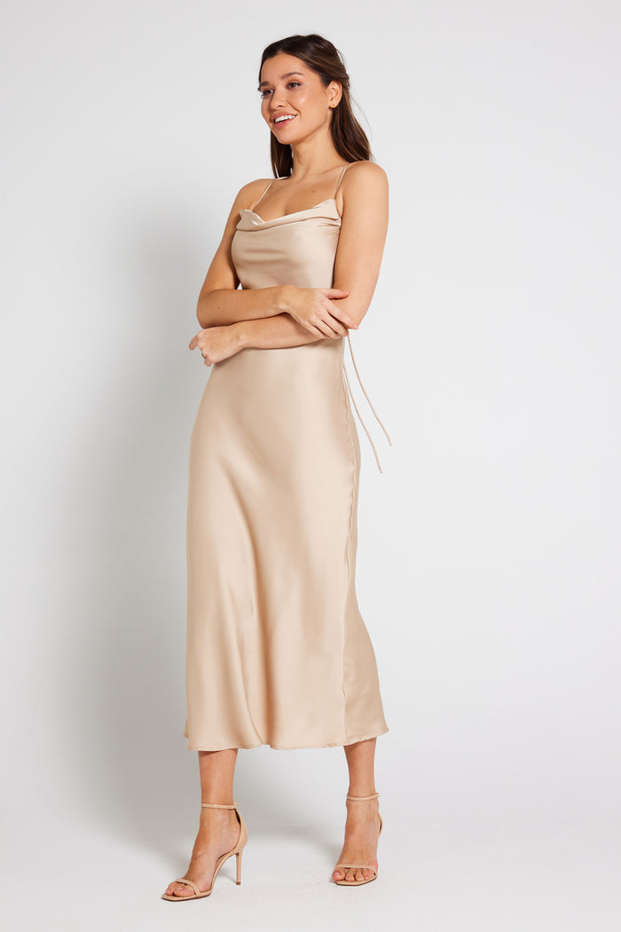 Chelsea Cowl Neck Backless Slip Dress - Champagne