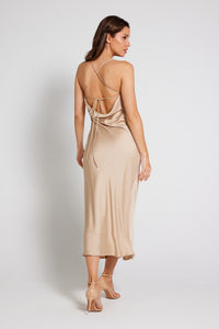 Chelsea Cowl Neck Backless Slip Dress - Champagne