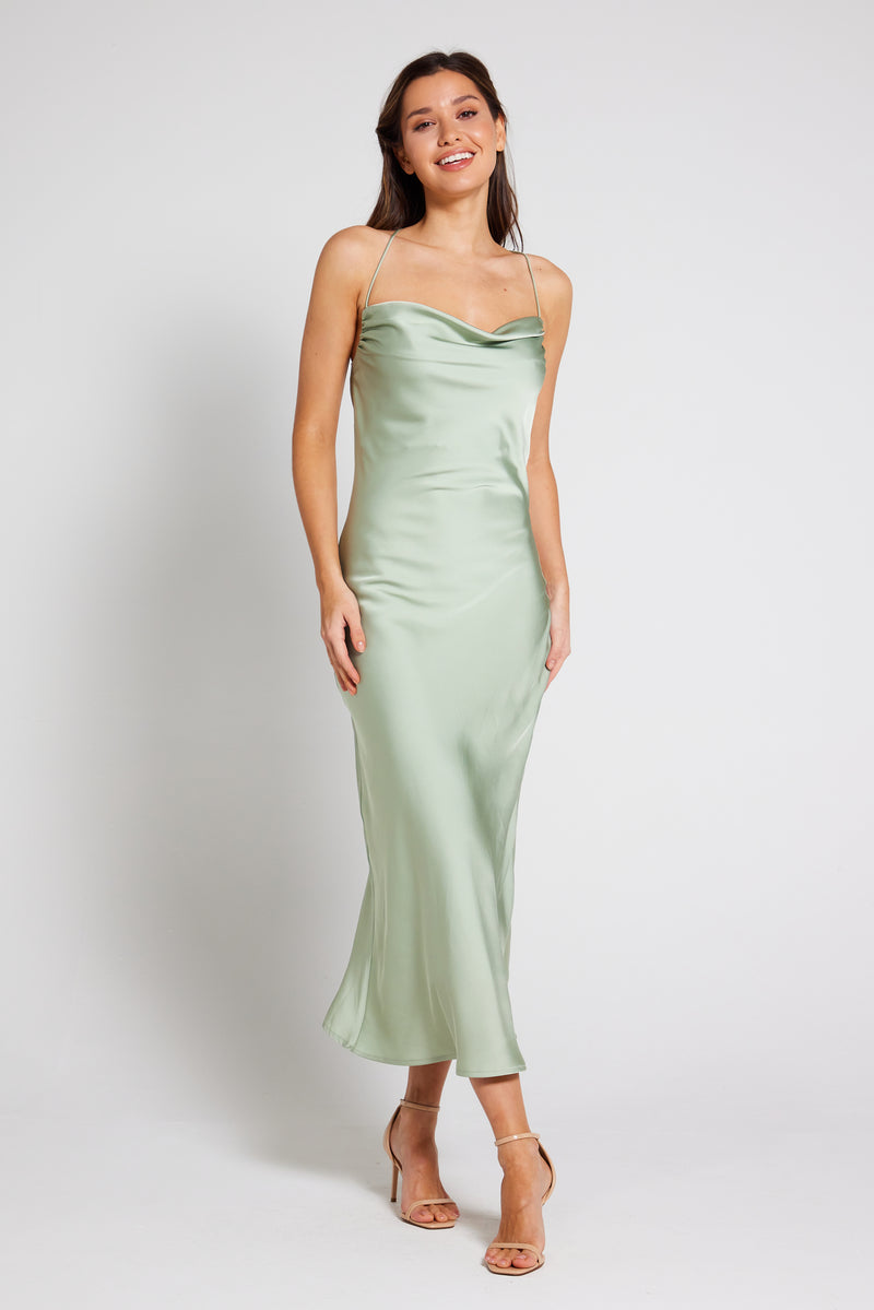Chelsea Cowl Neck Backless Dress - Sage Green
