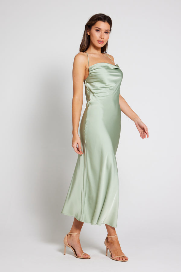 Sage Green Cowl Neck Cami Bridesmaid Dress | Luxe Collection | Liena UK