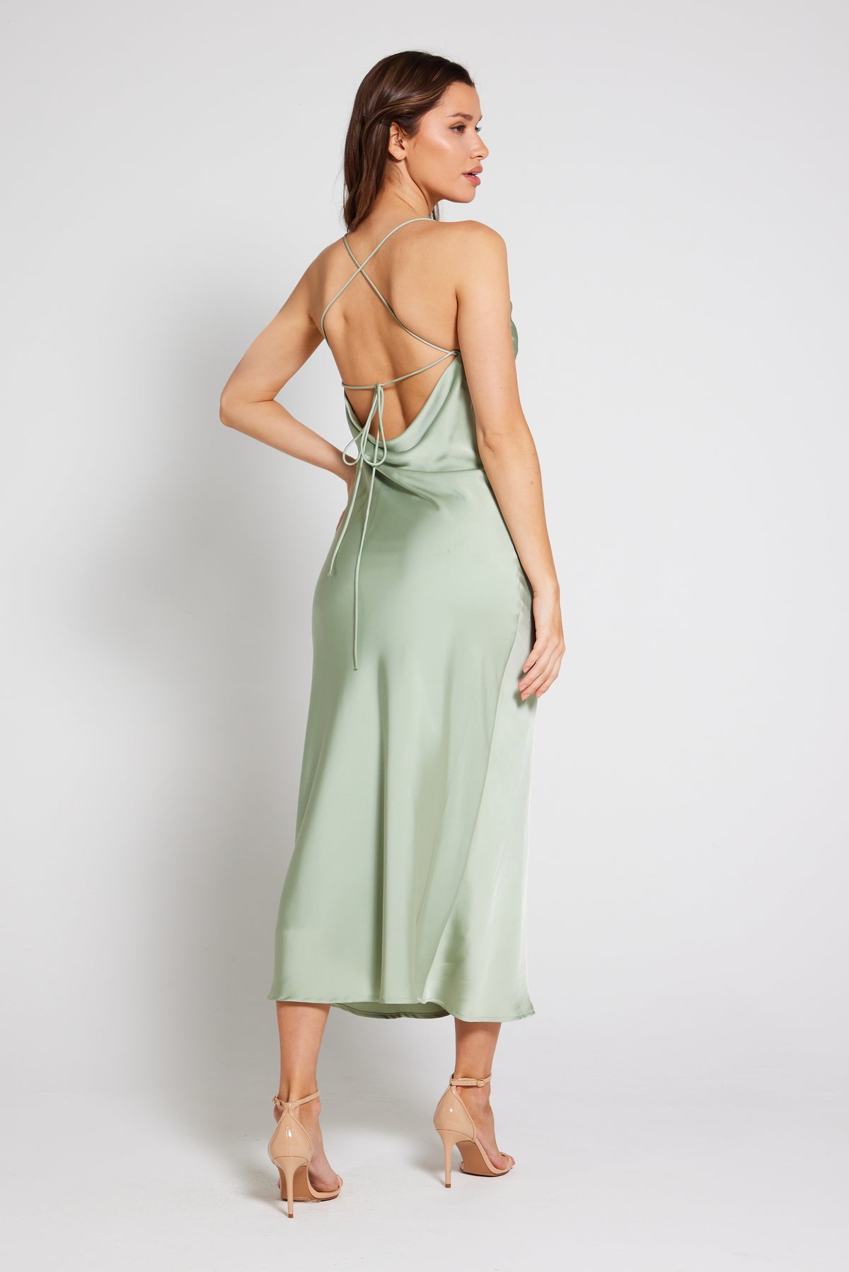 Chelsea Cowl Neck Backless Dress - Sage Green