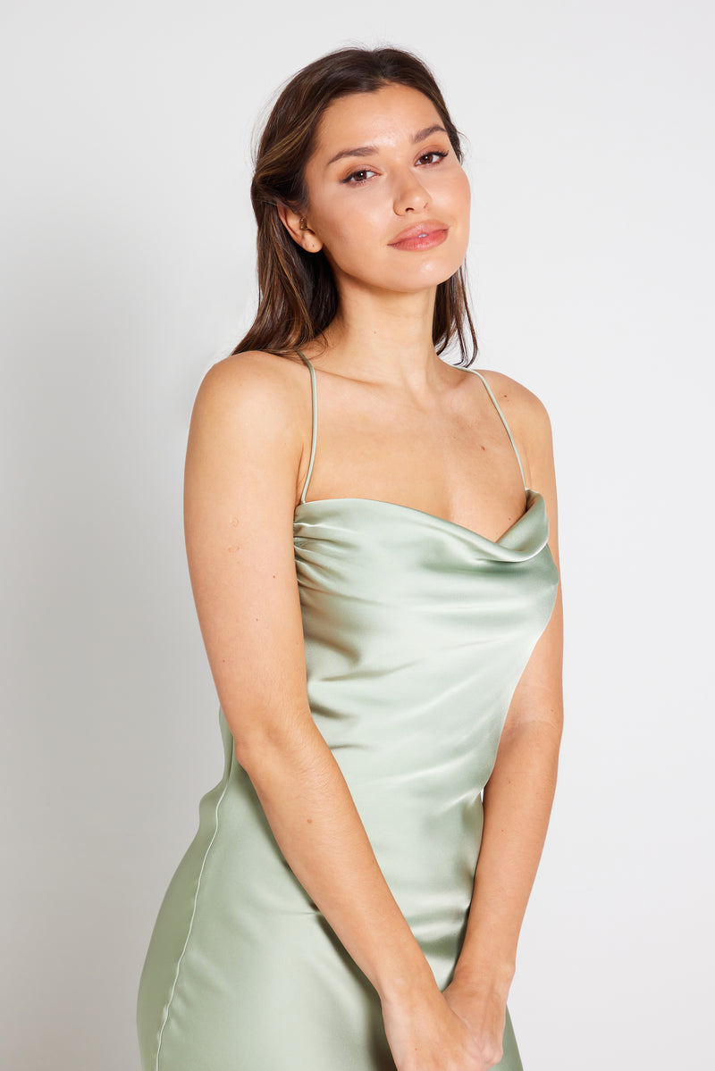 Chelsea Cowl Neck Backless Dress - Sage Green Chelsea Cowl Neck Backless Dress - Sage Green