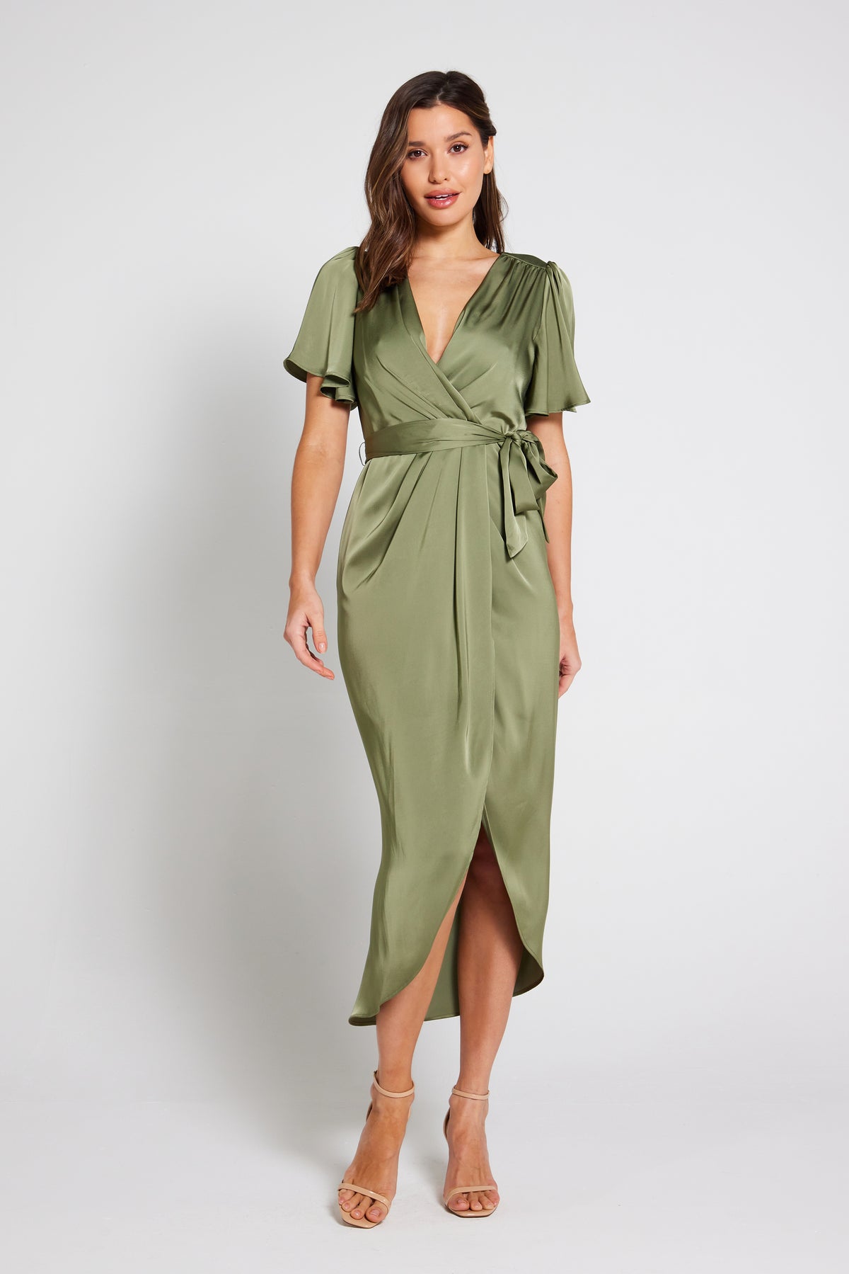 Elena Short Sleeve Wrap Dress - Olive