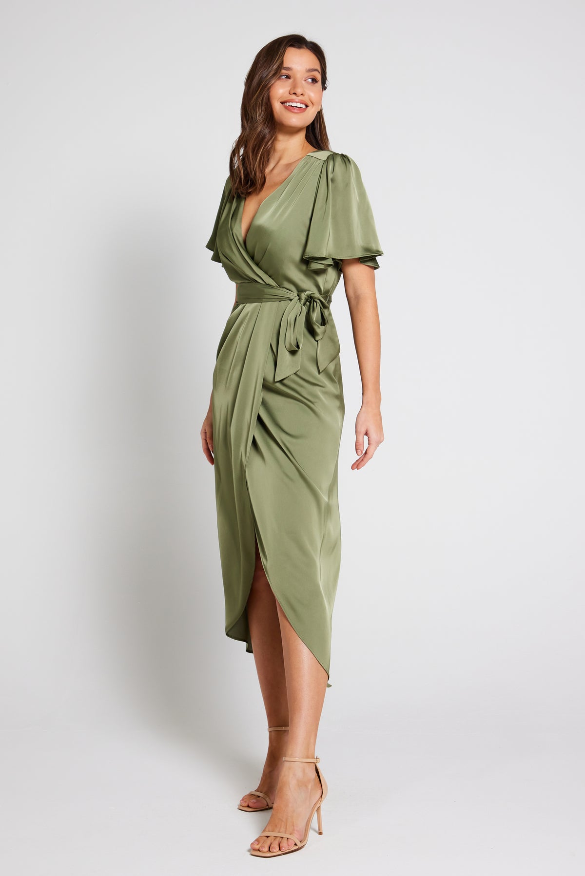 Elena Short Sleeve Wrap Dress - Olive