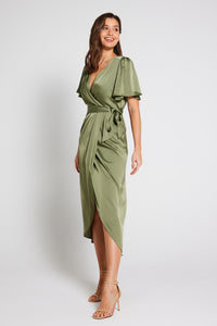 Elena Short Sleeve Wrap Dress - Olive