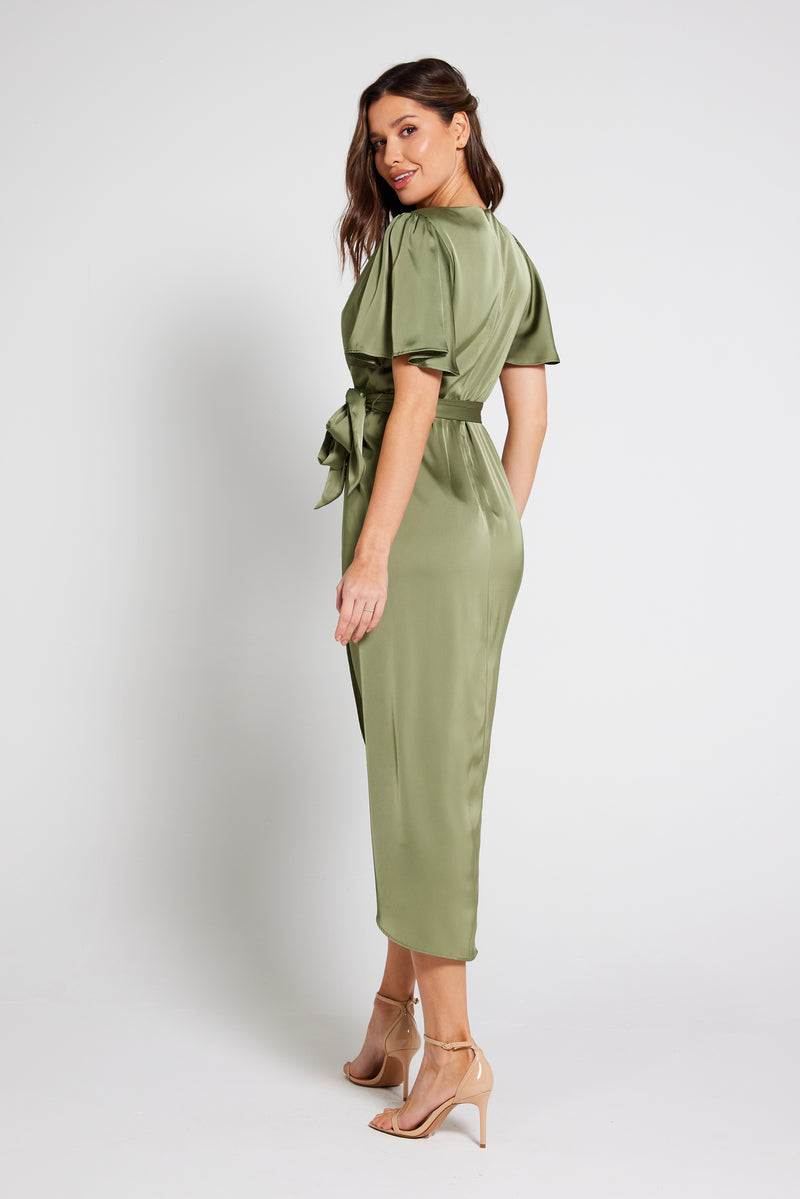 Elena Short Sleeve Wrap Dress - Olive