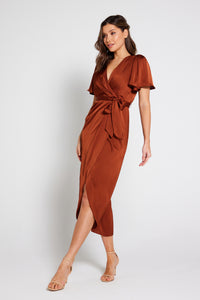 Elena Short Sleeve Wrap Dress - Rust