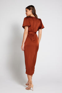 Elena Short Sleeve Wrap Dress - Rust