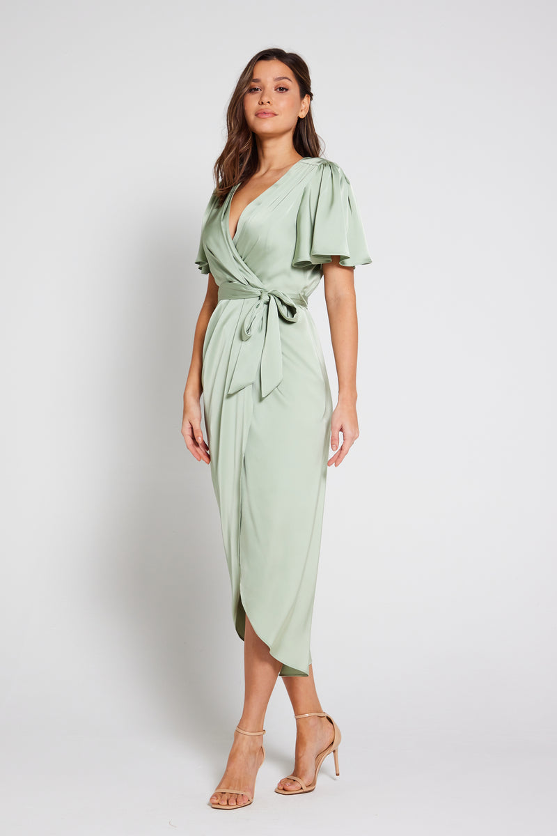 Elena Short Sleeve Wrap Dress - Sage Green