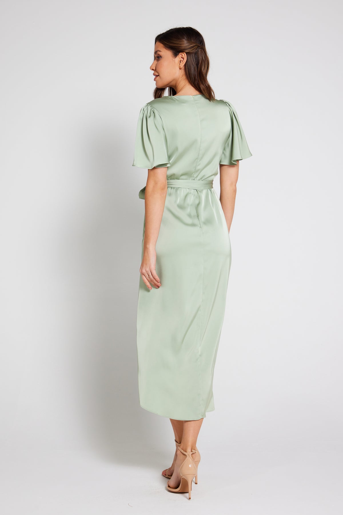 Elena Short Sleeve Wrap Dress - Sage Green