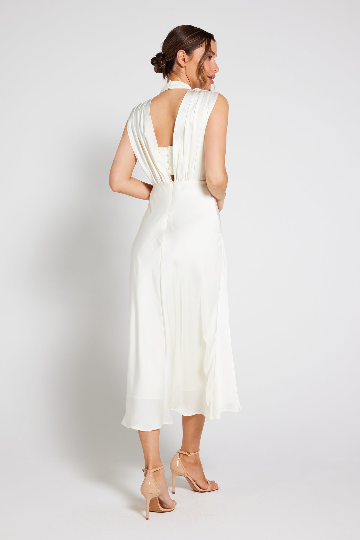 Elle Satin Midi Dress - Ivory