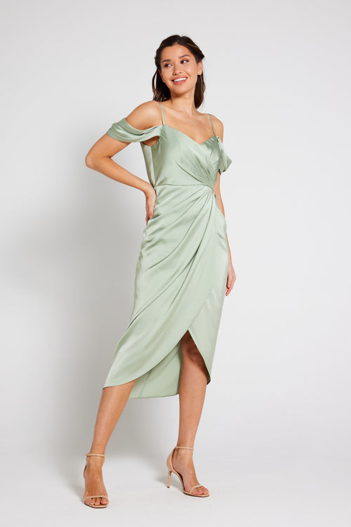 Irena Twist Bust Short Sleeve Dress Sage