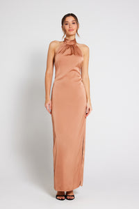 Harley Halter Neck Satin Maxi Dress - Almond