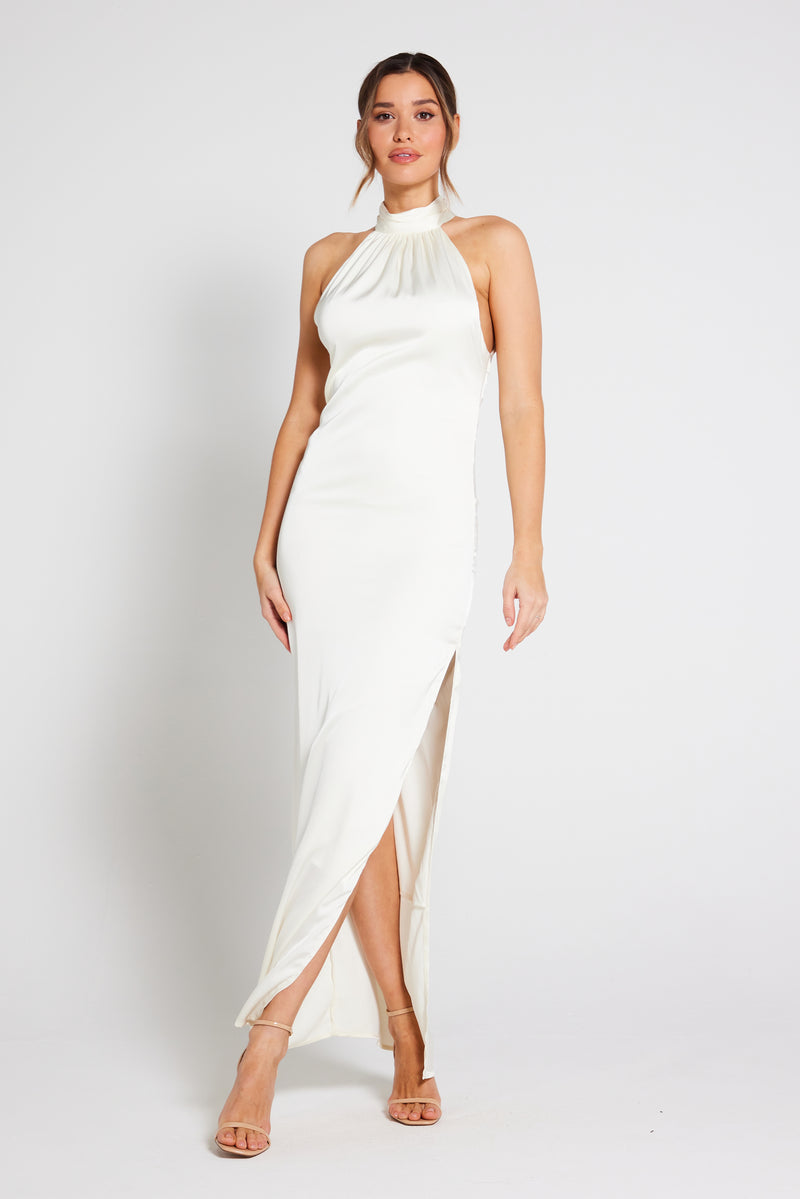 Harley Halter Neck Satin Maxi Dress - Ivory