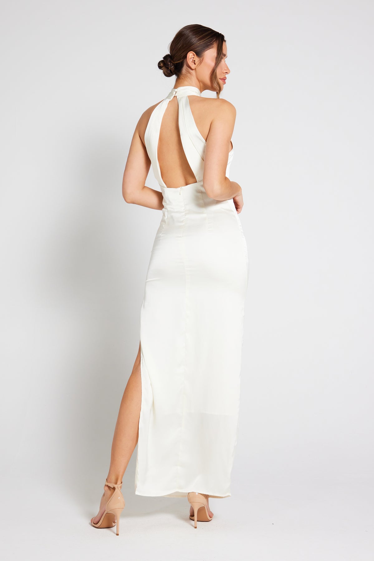 Harley Halter Neck Satin Maxi Dress - Ivory