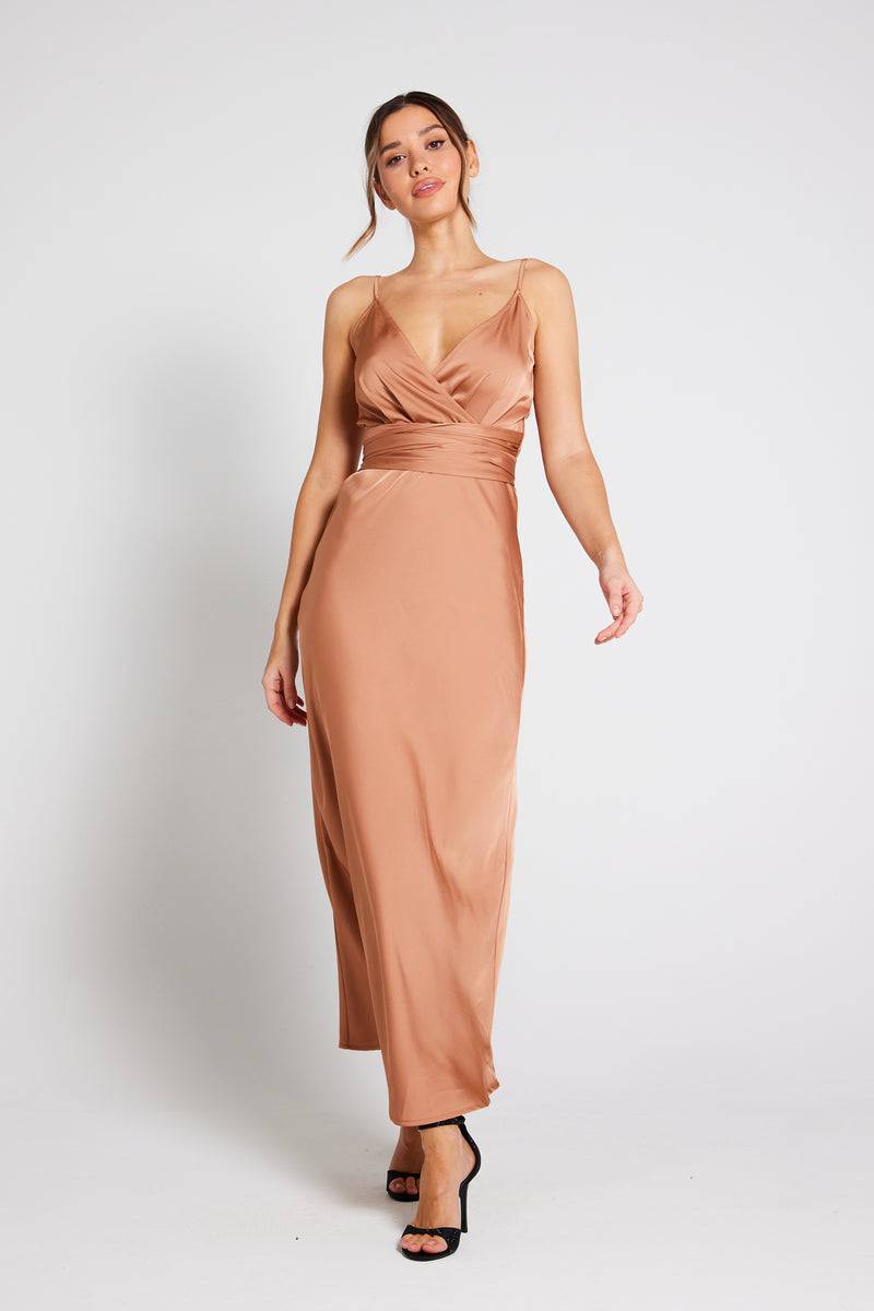 Elegant Gold Silk Dress Long Almond Bridesmaid Dress Maxi Satin Dresses For Bridesmaids Liena UK Elegant Gold Silk Dress Long Almond Bridesmaid Dress Maxi Satin Dresses For Bridesmaids Liena UK