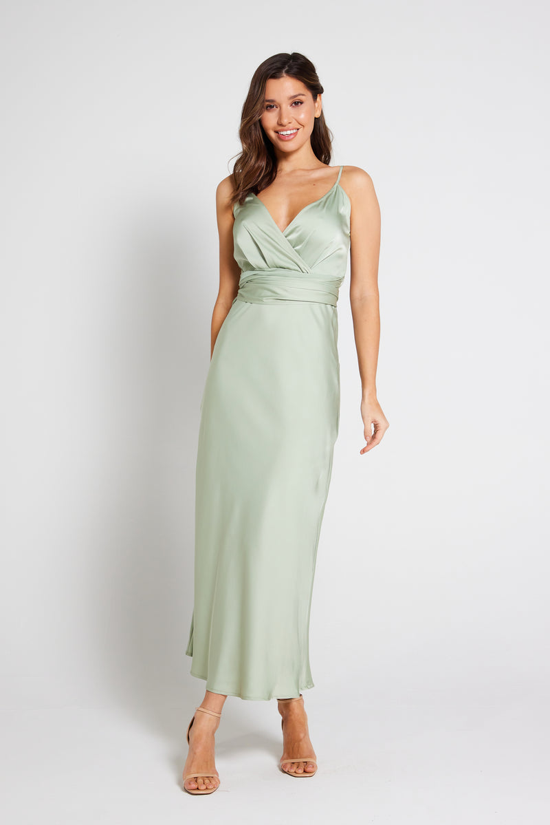 Louisa Tie Waist Cami Wrap Maxi Dress - Sage Green