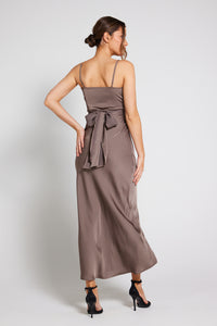 Louisa Tie Waist Cami Wrap Maxi Dress - Taupe